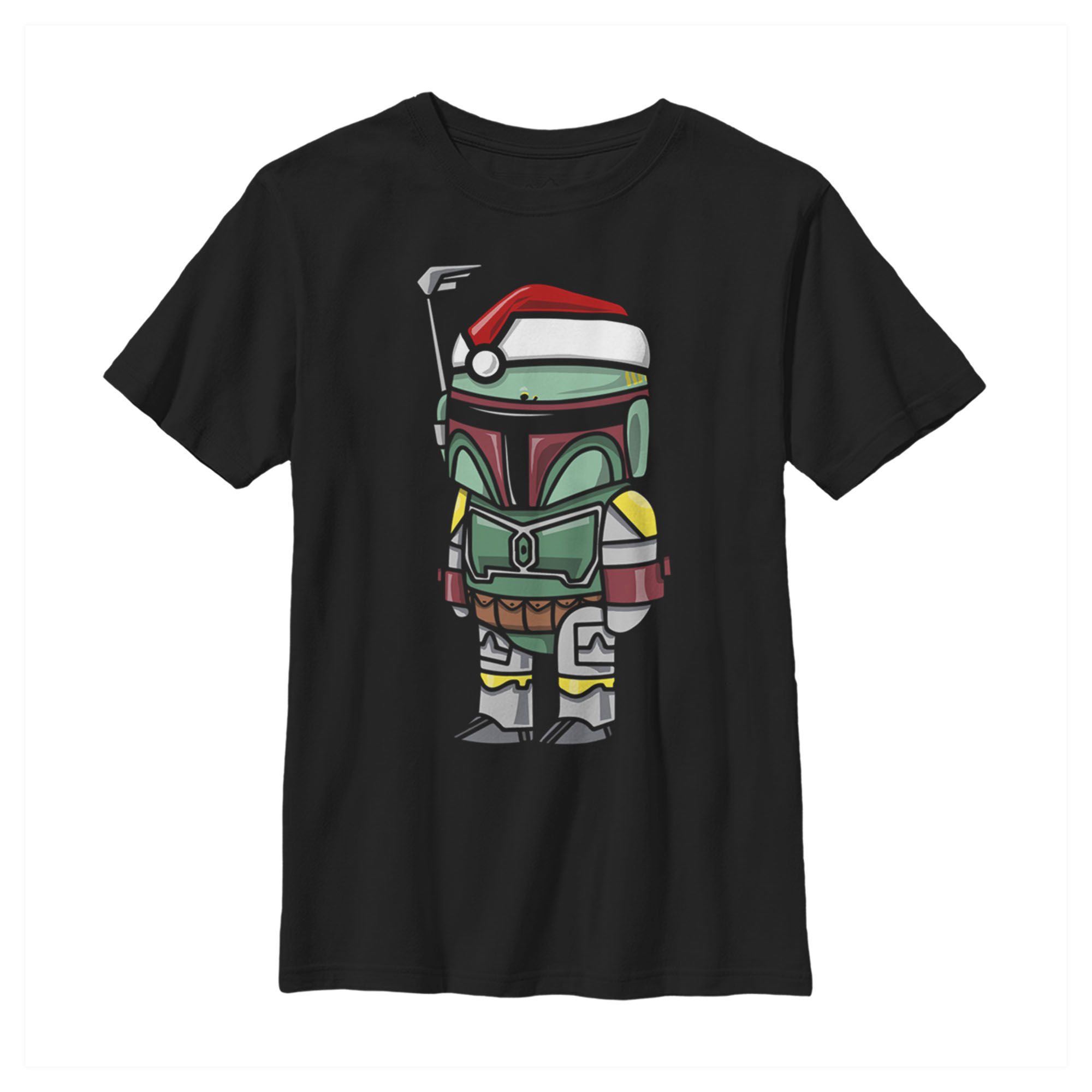 Boy's Star Wars Boba Fett Santa Hat Cartoon Graphic Tee Black Small